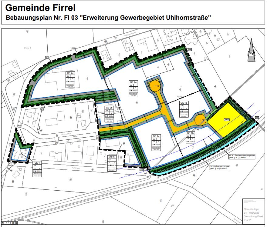 Übersichtskarte der Gewerbegebietserweiterung in Firrel an der Uhlhornstraße